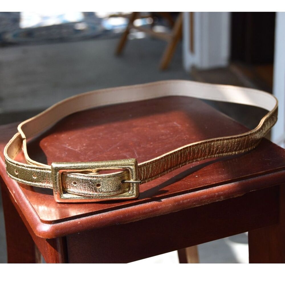 Vintage 1970s Dan Dee Gold Metallic Leather Skinny Belt Women’s L 30-34